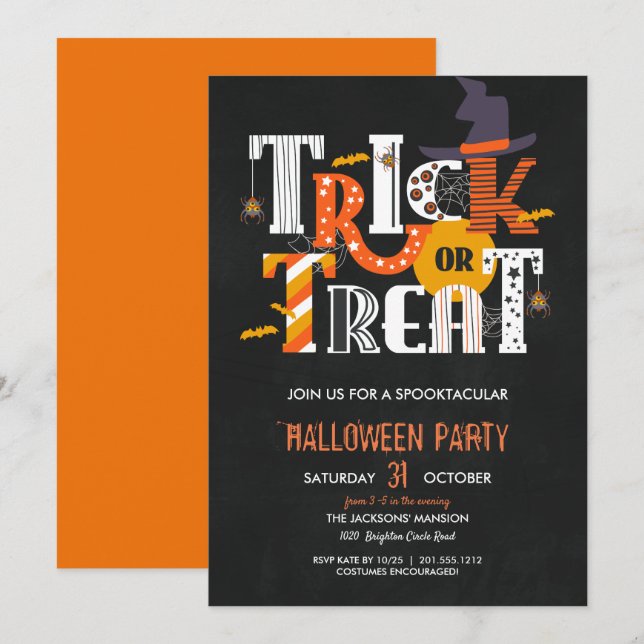 Trick or Tree Halloween Monster Kostüm Party Einladung (Vorne/Hinten)