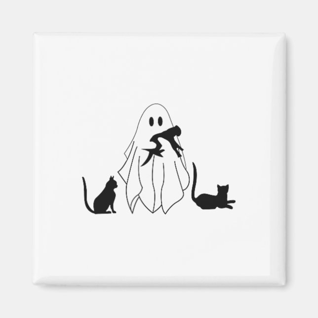 Trick or Treue Spooky Ghost Black Cat Pocket Magnet (Vorne)