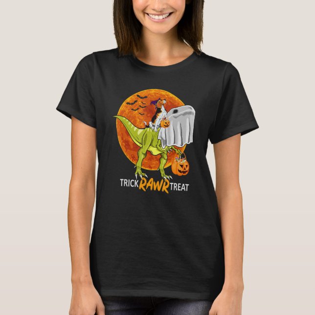 Trick Rawr Leckerei Beagle Ride Dinosaur Halloween T-Shirt (Vorderseite)
