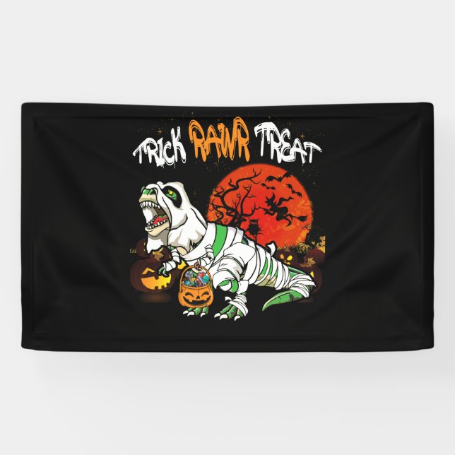 Trick Rawr Leckerei Halloween Dinosaur T Rex Pumpk Banner (Horizontal)