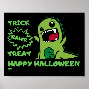 "TRICK RAWR LECKEREI" lustige Halloween Dinosaurie Poster