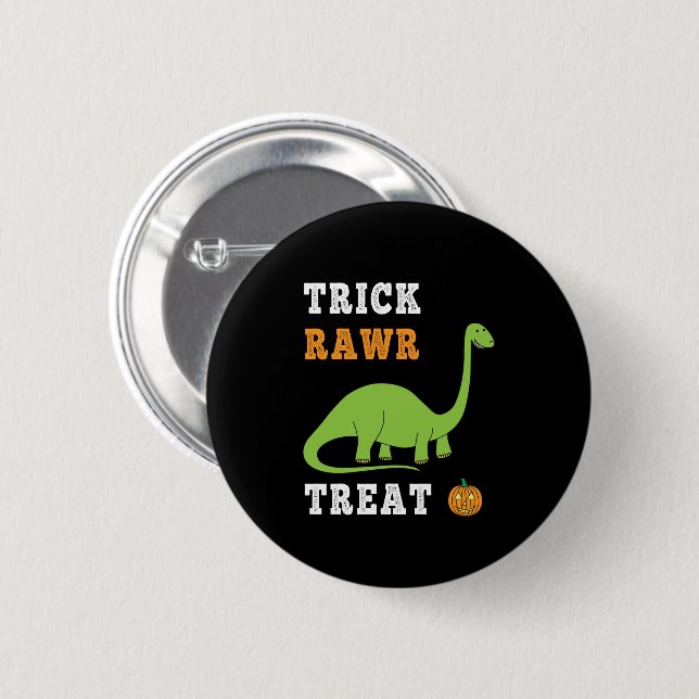 Trick Rawr Leckerei Niedlich Halloween Brontosauru Button (Vorne & Hinten)