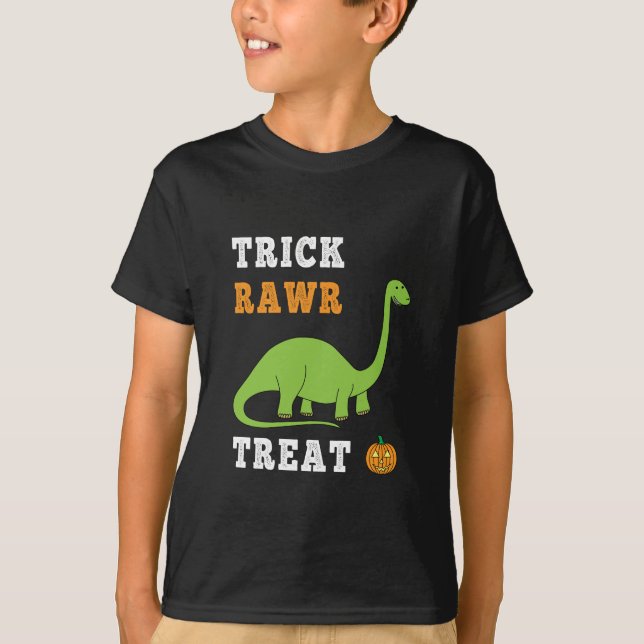 Trick Rawr Leckerei Niedlich Halloween Brontosauru T-Shirt (Vorderseite)