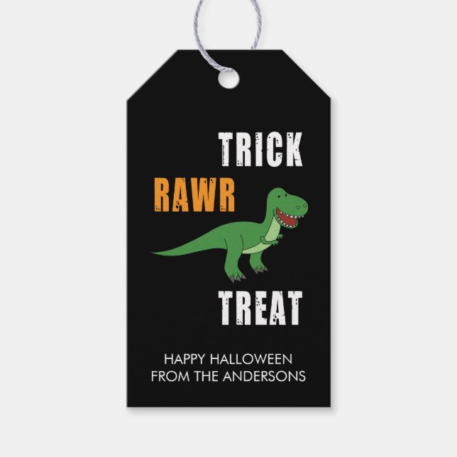 Trick Rawr Leckerei Niedlich Halloween Tyrannosaur Geschenkanhänger (Vorderseite)