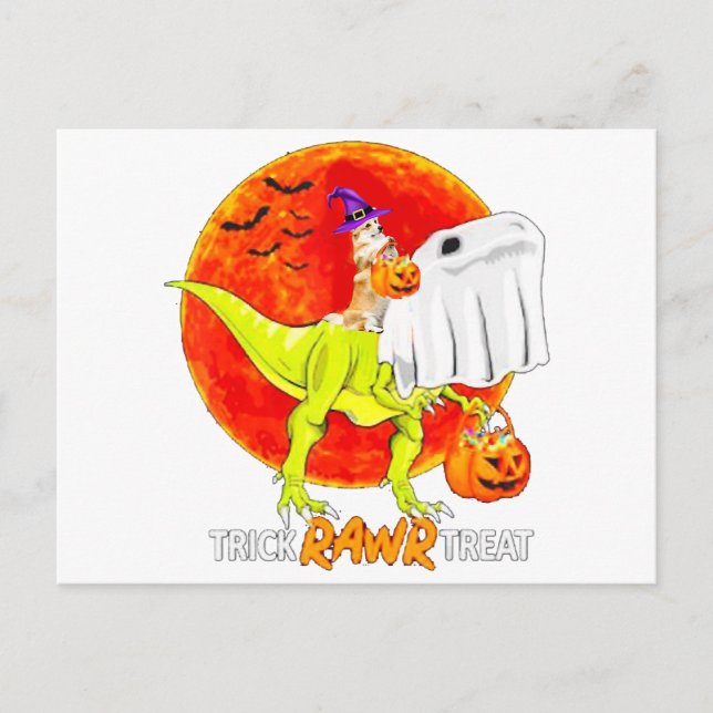 Trick Rawr Treat Halloween Corgi T Rex Dinosaur Postkarte (Vorderseite)