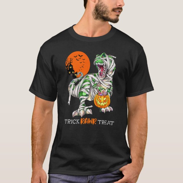 Trick Rawr Treat Mummy Dinosaur Rex Halloween Pump T-Shirt (Vorderseite)