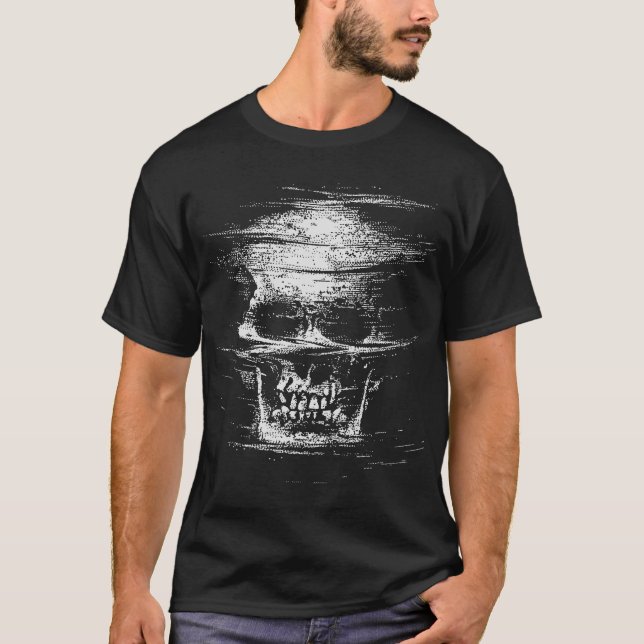 Trickgestorben: Glitch Mode Skull Design T-Shirt (Vorderseite)