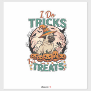Tricks Behandlungen Halloween Mops Hexenhut Kürbis Aufkleber