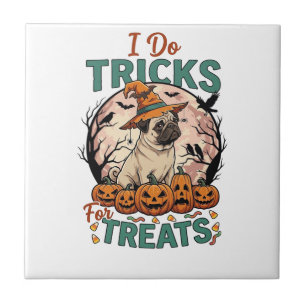Tricks Behandlungen Halloween Mops Hexenhut Kürbis Fliese