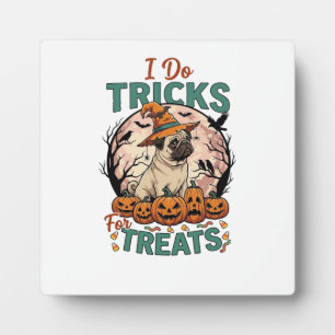 Tricks Behandlungen Halloween Mops Hexenhut Kürbis Fotoplatte