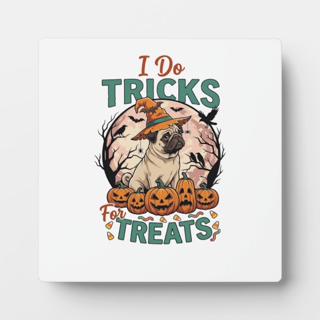 Tricks Behandlungen Halloween Mops Hexenhut Kürbis Fotoplatte (Vorderseite)