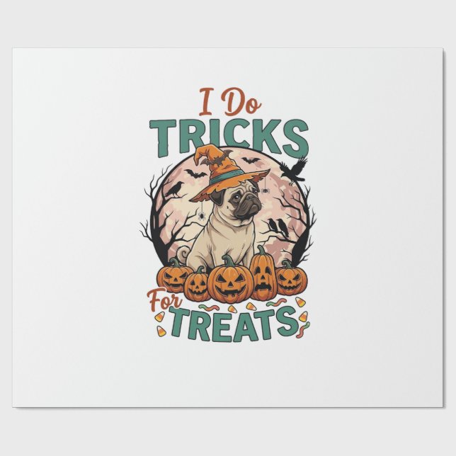 Tricks Behandlungen Halloween Mops Hexenhut Kürbis Geschenkpapier (Flach)