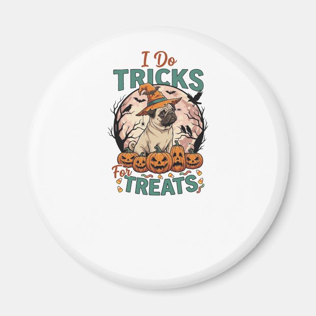 Tricks Behandlungen Halloween Mops Hexenhut Kürbis Magnet (Vorne)