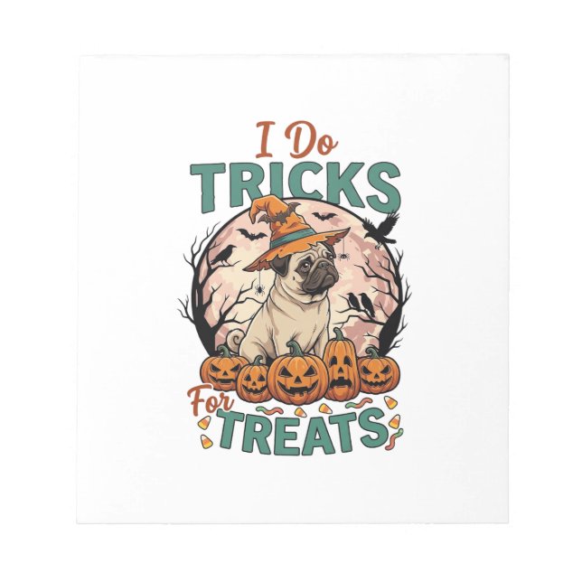 Tricks Behandlungen Halloween Mops Hexenhut Kürbis Notizblock (Vorderseite)