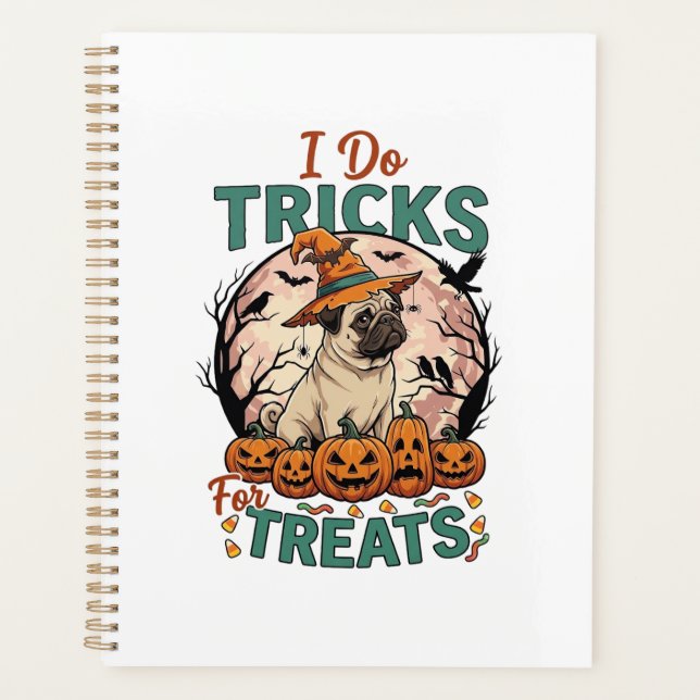 Tricks Behandlungen Halloween Mops Hexenhut Kürbis Planer (Vorderseite)