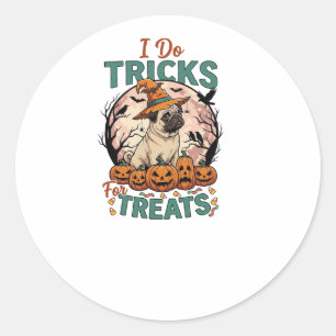 Tricks Behandlungen Halloween Mops Hexenhut Kürbis Runder Aufkleber