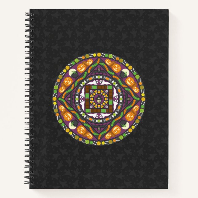 Tricks und Leckereien Mandala Spiral Notebook Notizbuch (Vorderseite)