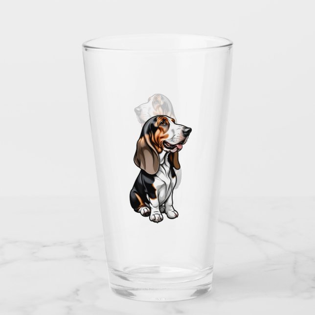 Tricolor Basset Hound Glas (Vorderseite)