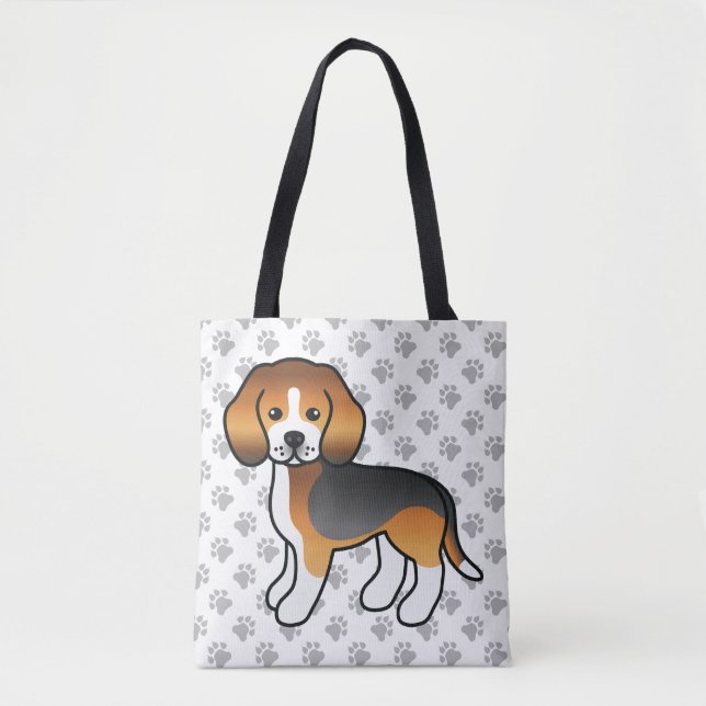 Tricolor Beagle Niedlich Cartoon Dog & Paws (Vorderseite)