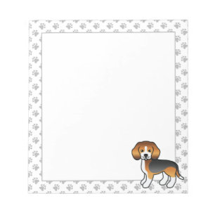 Tricolor Beagle Niedlich Cartoon Dog & Paws Notizblock