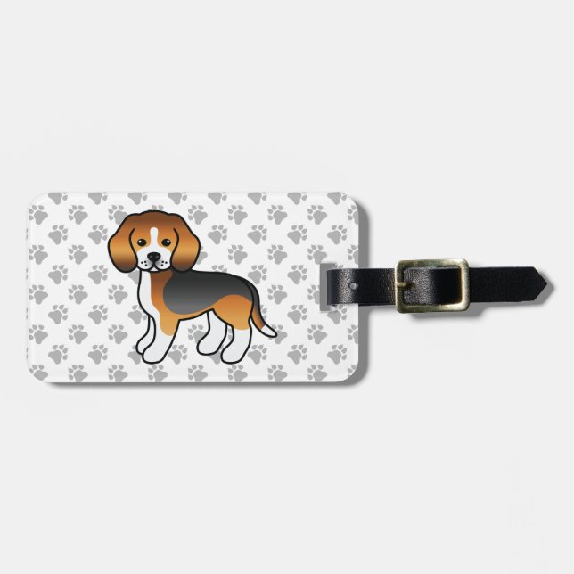 Tricolor Beagle Niedlich Cartoon Dog & Text Gepäckanhänger (Vorderseite horizontal)