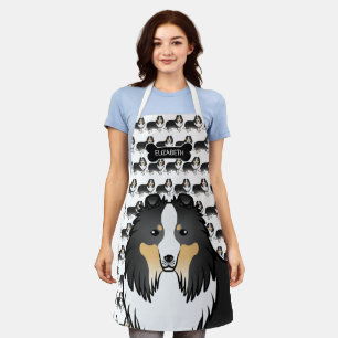 Tricolor Cartoon Sheltie mit Dogenknochen und Name Schürze
