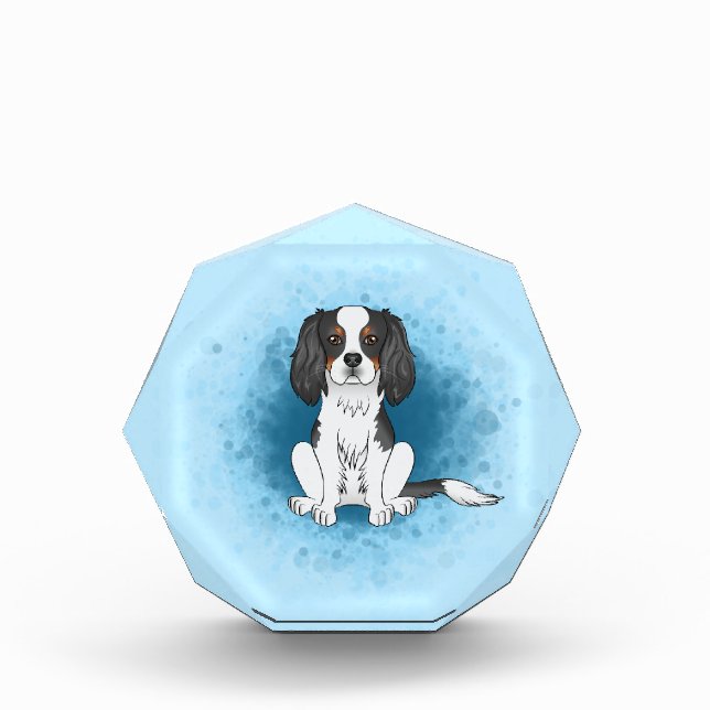 Tricolor Cavalier King Charles Spaniel Dog On Blue Fotoblock (Vorderseite)