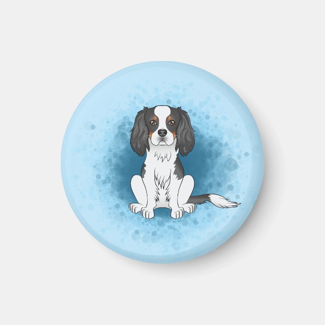 Tricolor Cavalier King Charles Spaniel Dog On Blue Magnet (Vorne)