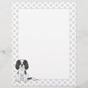 Tricolor Cavalier King Charles Spaniel Dog & Paws Briefbogen