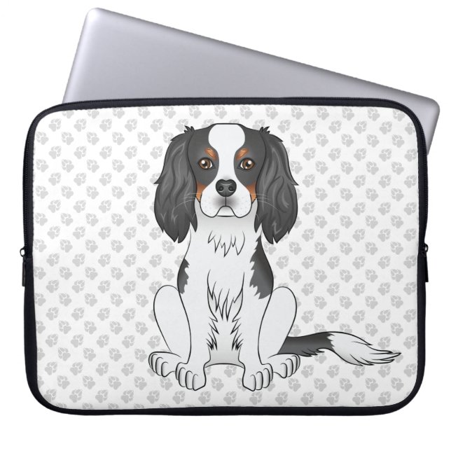Tricolor Cavalier King Charles Spaniel Dog & Paws Laptopschutzhülle (Vorderseite)