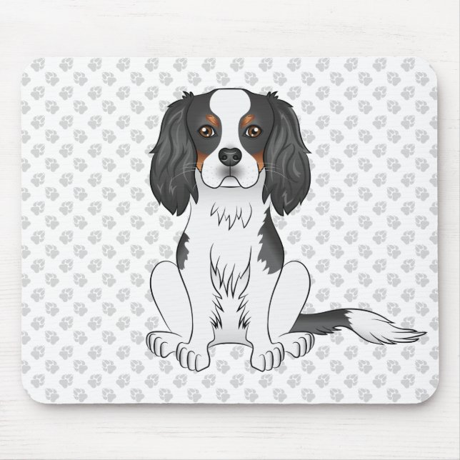 Tricolor Cavalier King Charles Spaniel Dog & Paws Mousepad (Vorne)