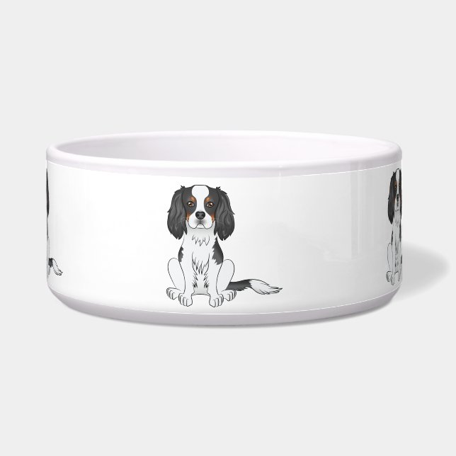Tricolor Cavalier King Charles Spaniel Dog Sitzen Napf (Vorderseite)
