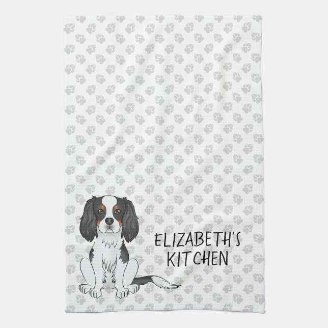 Tricolor Cavalier King Charles Spaniel Dogs & Text Geschirrtuch (Vertikal)