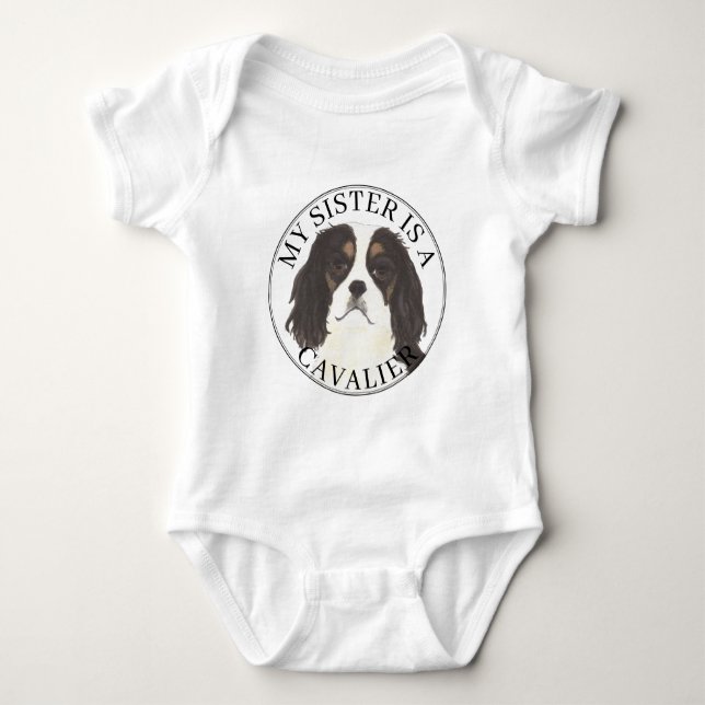 Tricolor Cavalier King Charles Spaniel große Schwe Baby Strampler (Vorderseite)