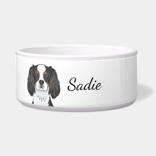 Tricolor Cavalier King Charles Spaniel Hund & Name Napf