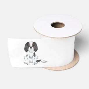 Tricolor Cavalier King Charles Spaniel Hund sitzen Satinband