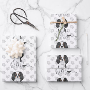 Tricolor Cavalier King Charles Spaniel Hundemuster Geschenkpapier Set