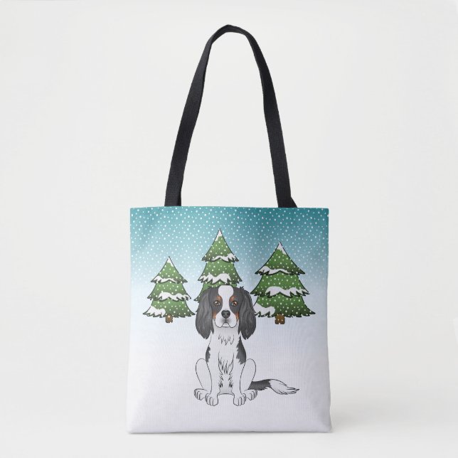 Tricolor Cavalier King Charles Spaniel im Winter (Vorderseite)