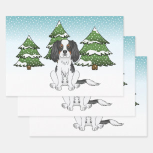 Tricolor Cavalier King Charles Spaniel im Winter Geschenkpapier Set
