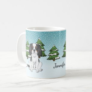 Tricolor Cavalier King Charles Spaniel im Winter Kaffeetasse