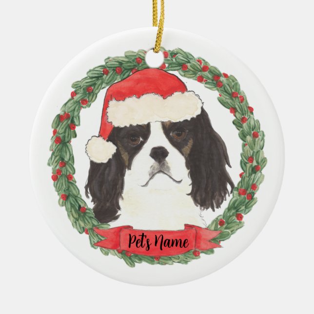 Tricolor Cavalier King Charles Spaniel Keramik Ornament (Vorne)