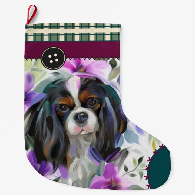 Tricolor Cavalier Weihnachtsfest Strumpf| Schachbr Großer Weihnachtsstrumpf (Vorderseite)