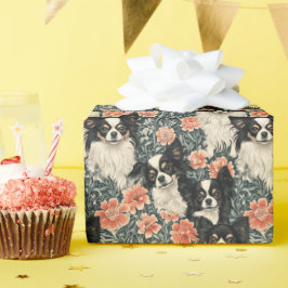 Tricolor Chihuahuas William Morris Style Floral Geschenkpapier