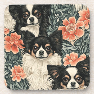 Tricolor Chihuahuas William Morris Style Floral Getränkeuntersetzer