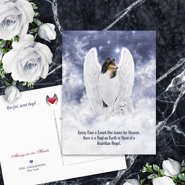 Tricolor Collie Angel & Cherub - Pet Loss Sympathy Postkarte (Von Creator hochgeladen)