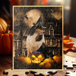 Tricolor Collie Sorcerer & Pumpkins, Halloween - Puzzle