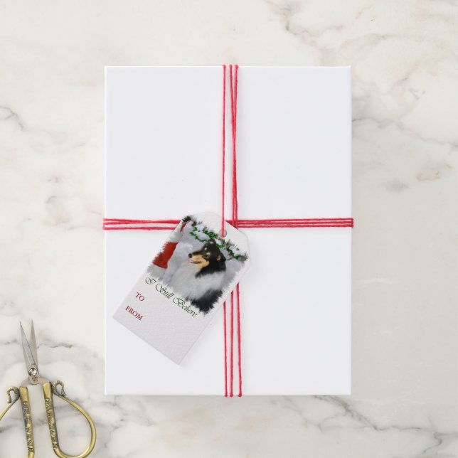 Tricolor Collie trifft Weihnachten Geschenkanhänger (Mit Garn)