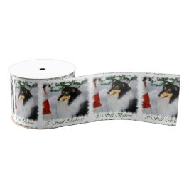 Tricolor Collie trifft Weihnachten Ripsband