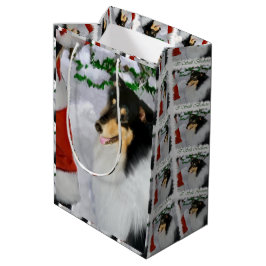 Tricolor Collie und Weihnachten Mittlere Geschenktüte