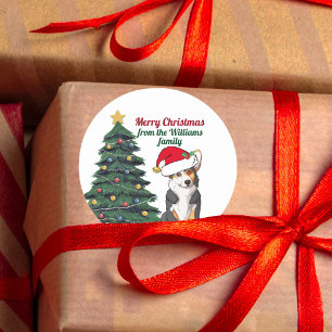 Tricolor Corgi Christmas Dog Weihnachtsmannmütze N Runder Aufkleber
